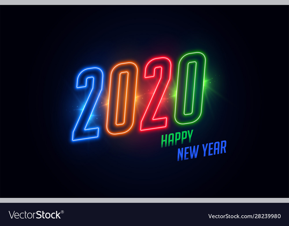 Shiny 2020 happy new year colorful glowing neon