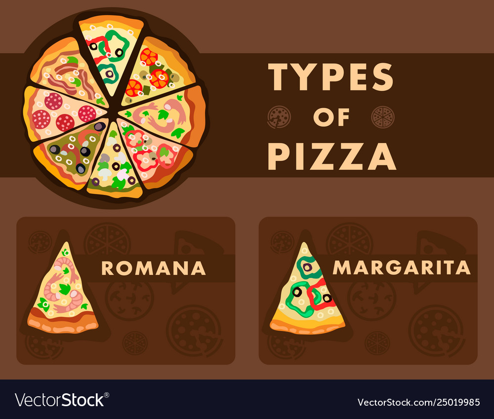 Assorti pizza type poster flat template vector image Assorti pizza type poster flat template
