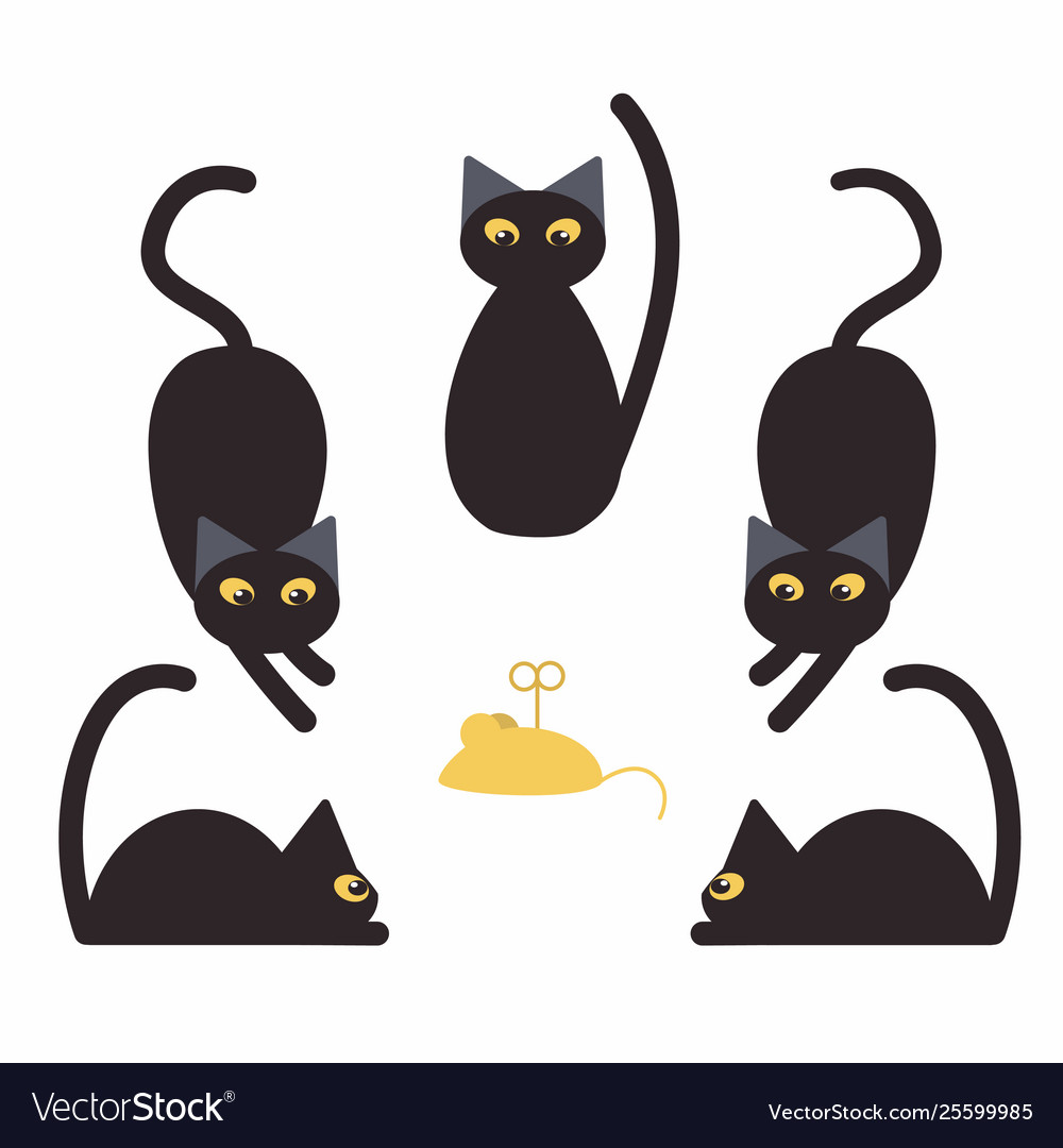 Black cats and fake mouse white background Vector Image