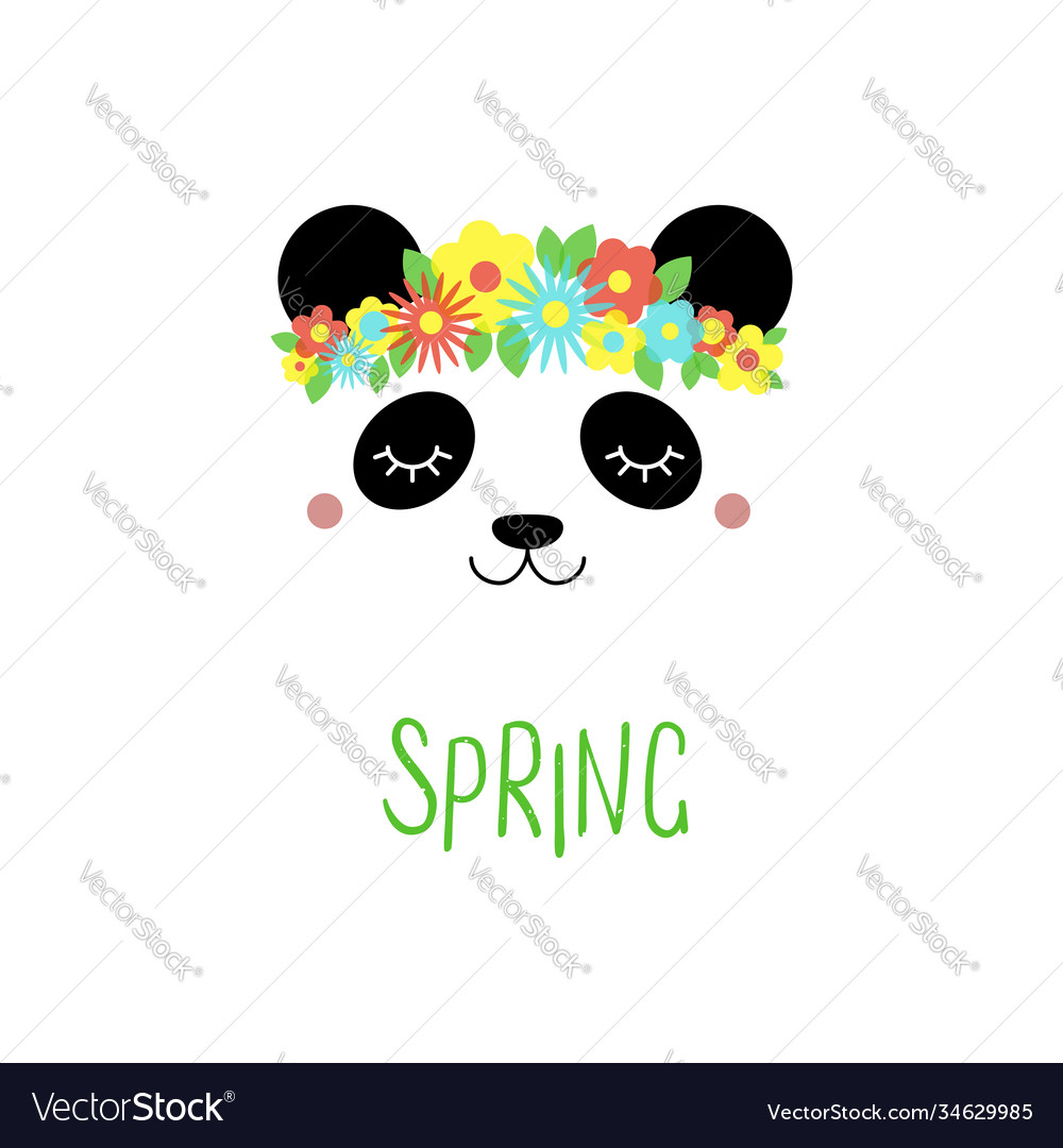 Cute panda with flowers