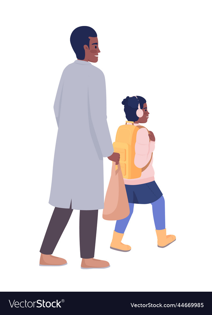 Father walking daughter to school semi flat color