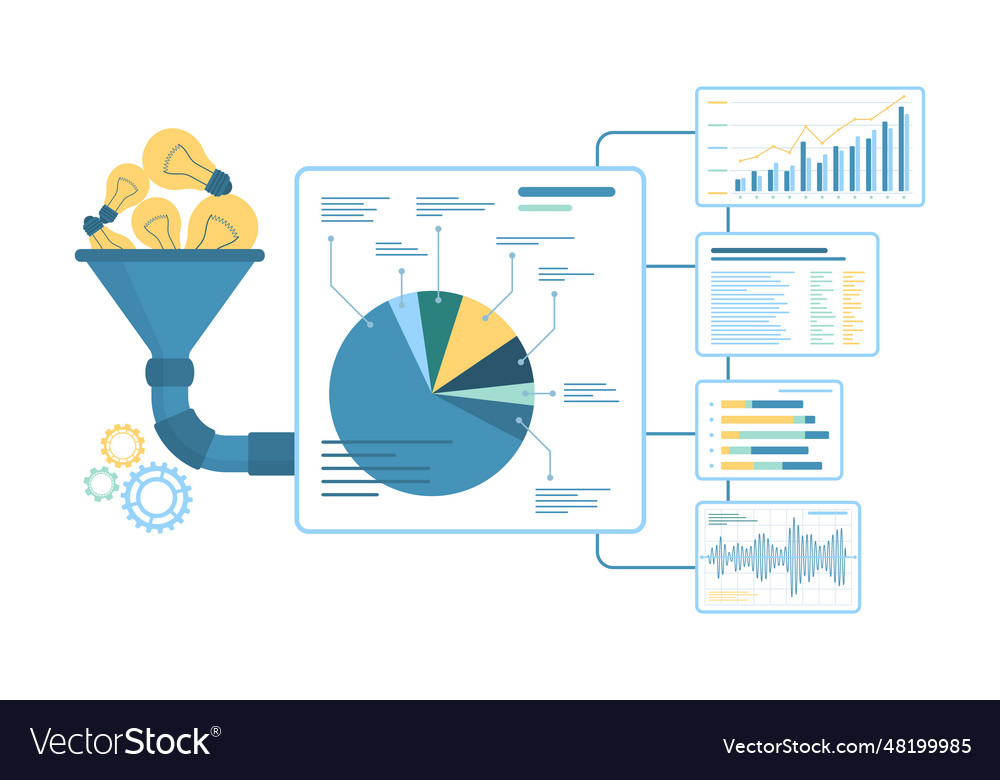 Funnel for information and idea conversion filter vector image Funnel for information and idea conversion filter