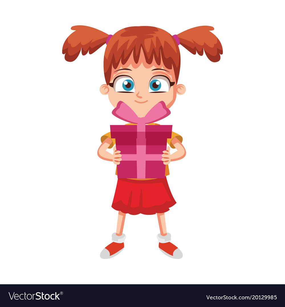 Girl with gift box cartoon