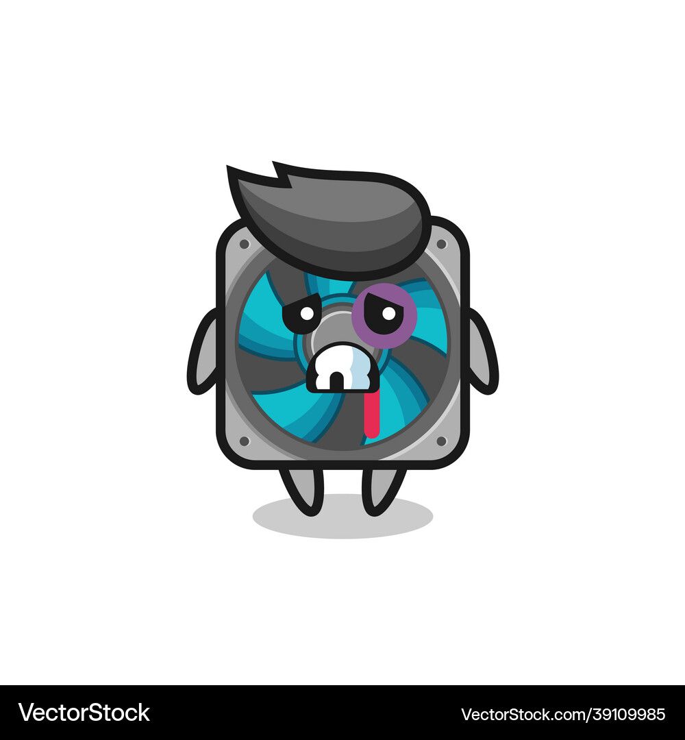 Injured computer fan character with a bruised face