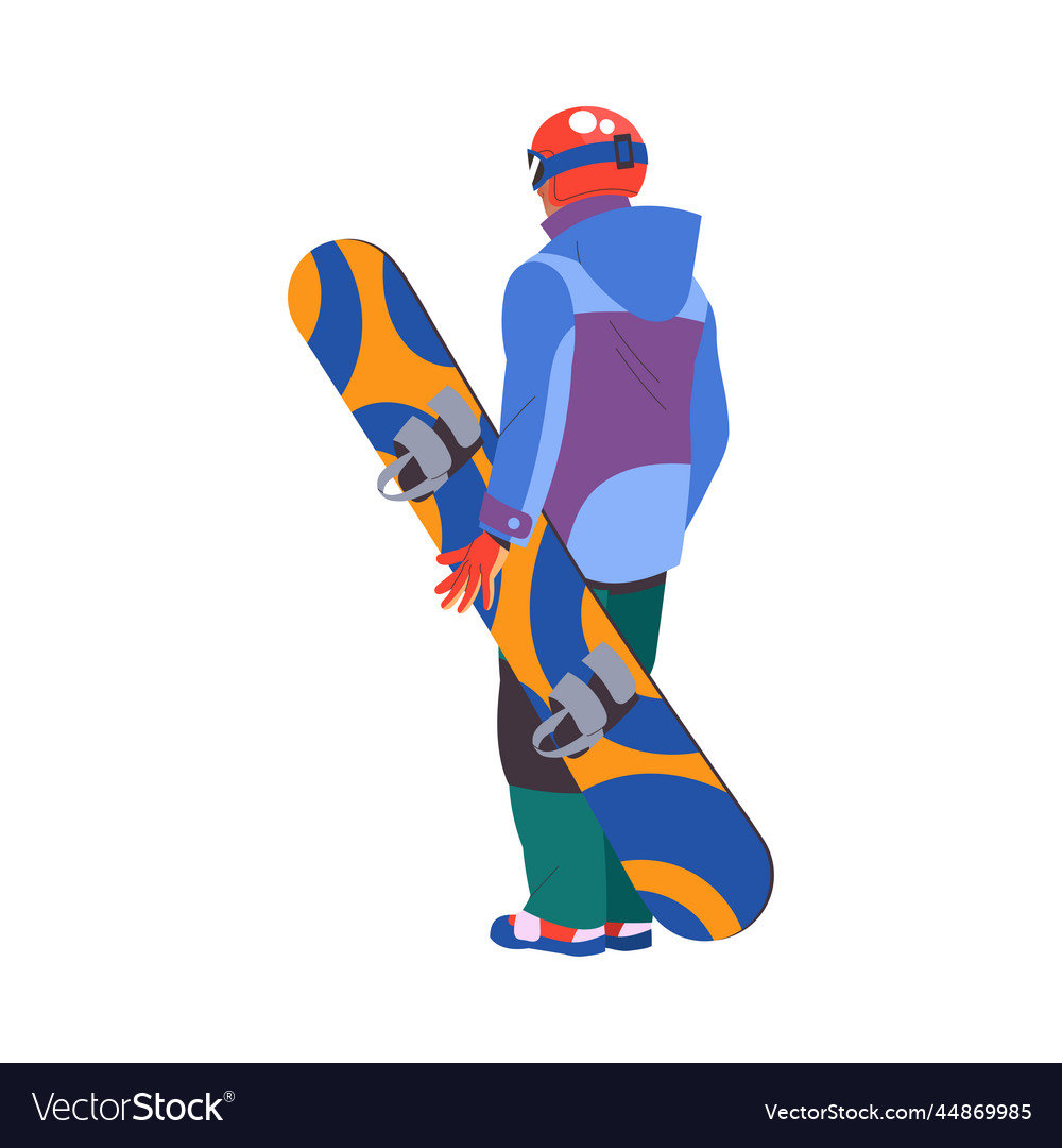 Man with snowboard standing in helmet and sportive