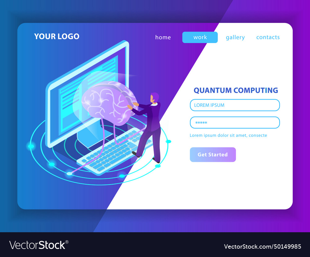 Quantum computing landing page vector image Quantum computing landing page