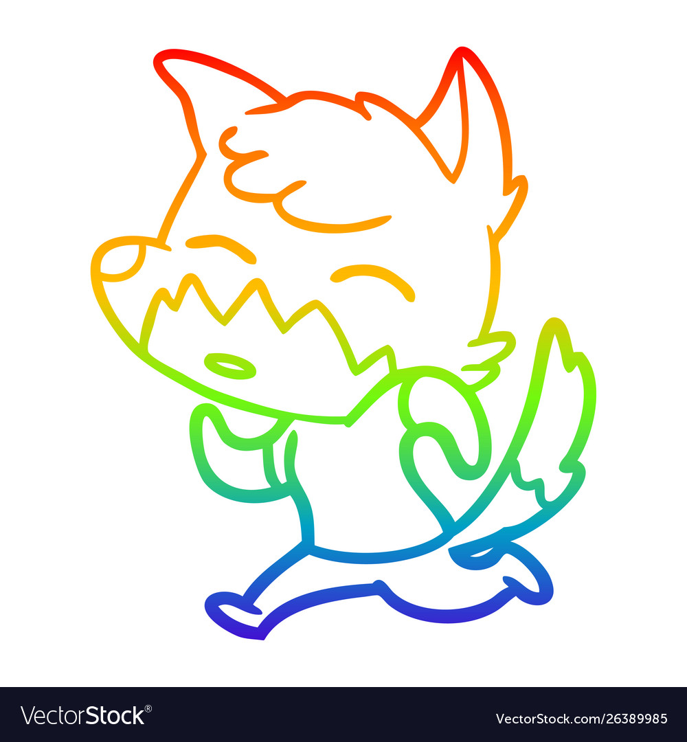 Rainbow gradient line drawing cartoon fox Vector Image