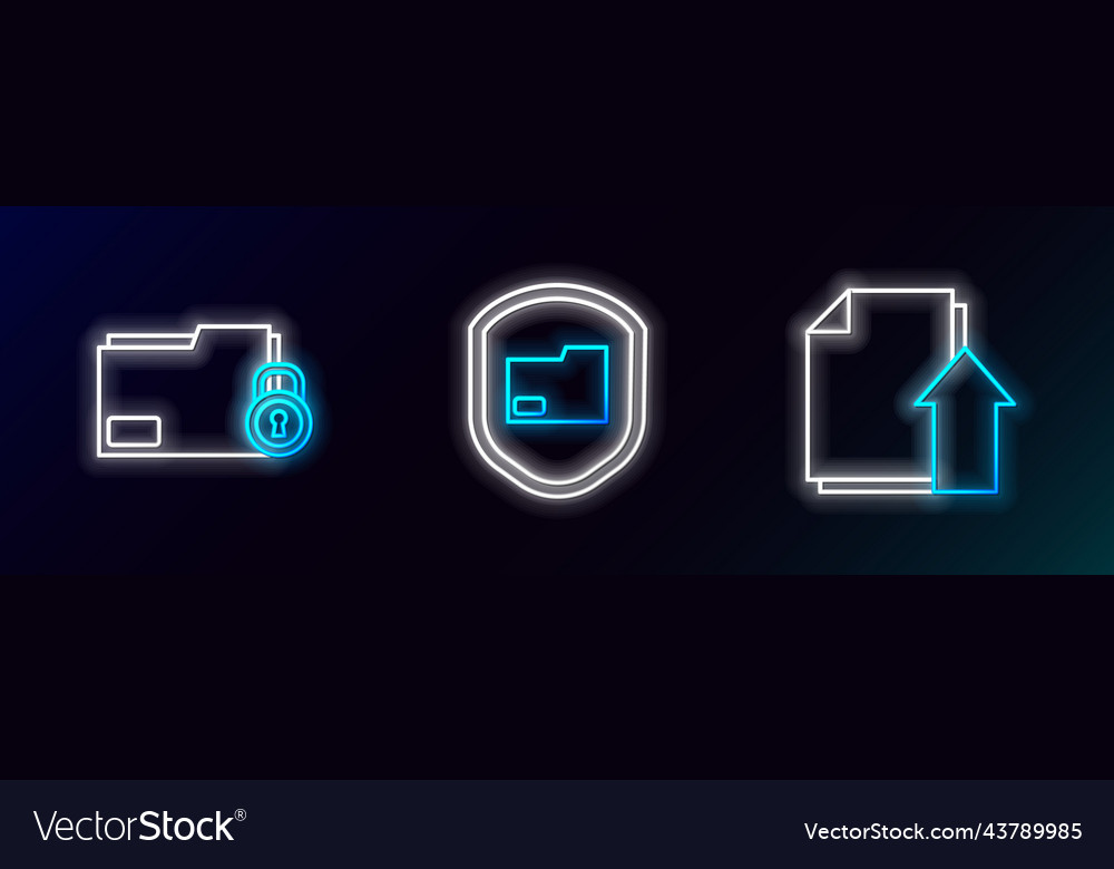 Legen Sie die Zeile hochladen Datei Dokumentordner und Schloss vector image Legen Sie die Zeile hochladen Datei Dokumentordner und Schloss