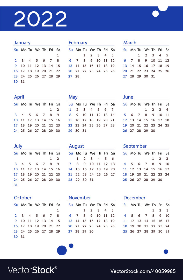 Simple pocket calendar 2022 year on white Vector Image