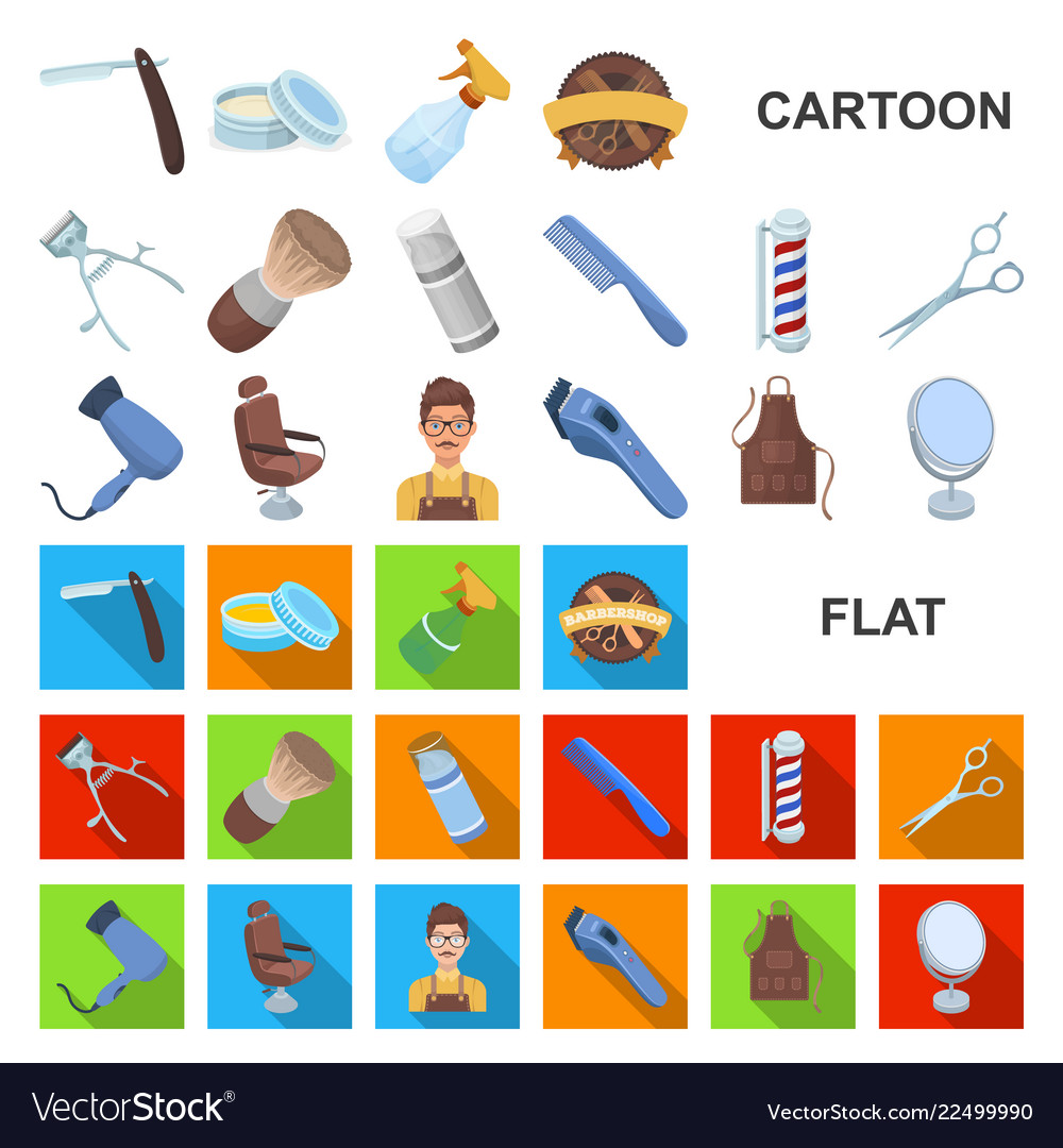 Barbershop and equipment cartoon icons in set