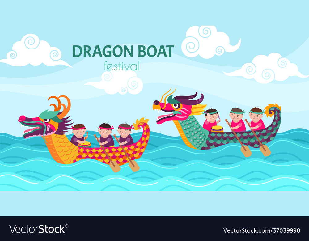 Dragon boat festival dragons boats cartoon boys Vector Image