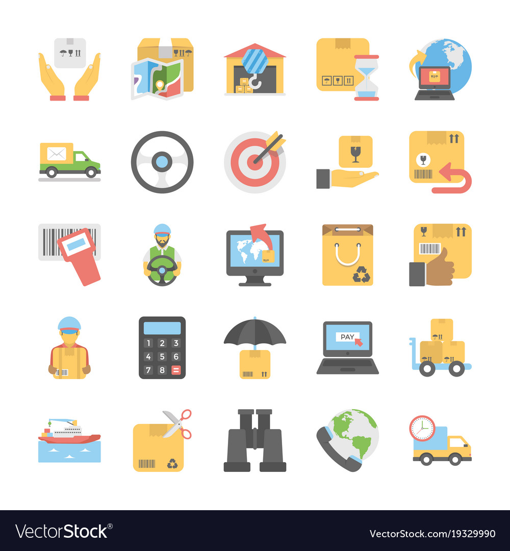 Flache Icons Sammlung der logistischen Lieferung