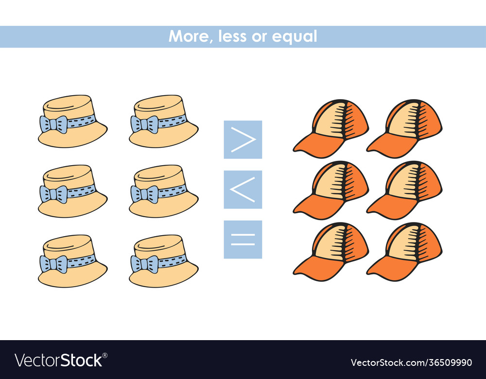 More less or equal compare number hats vector image More less or equal compare number hats