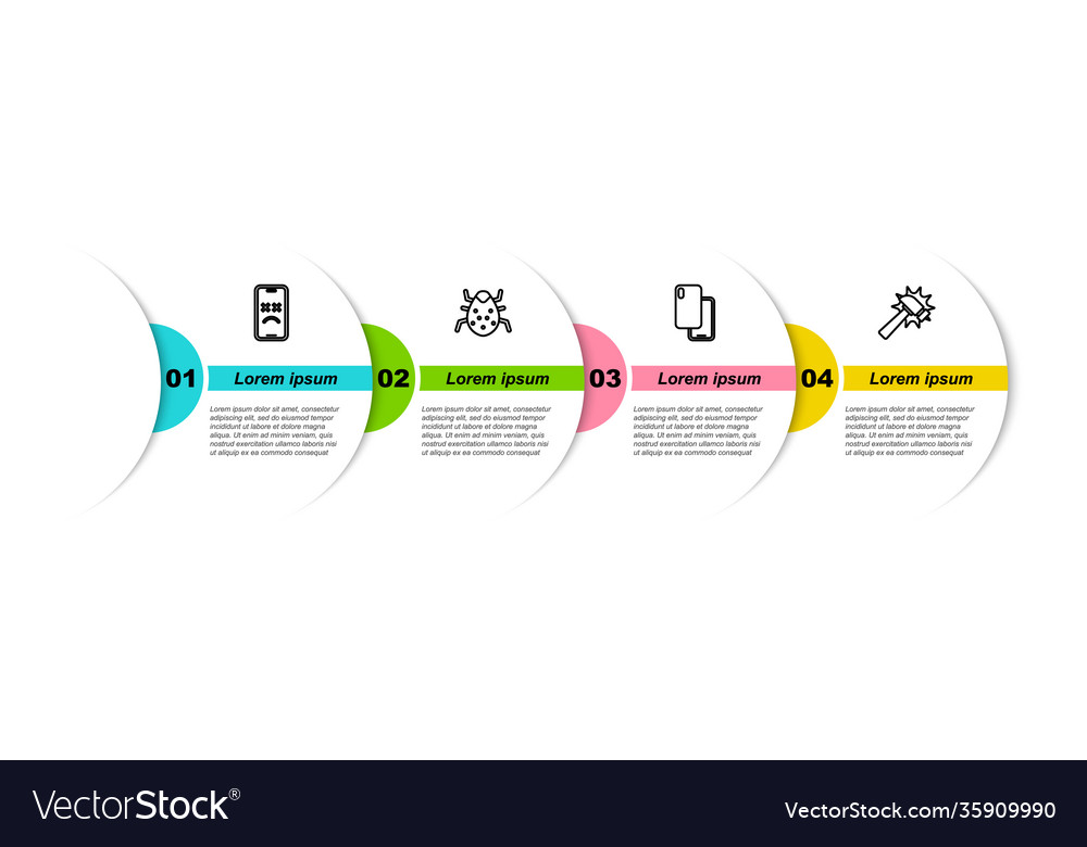 Set line dead mobile system bug smartphone vector image Set line dead mobile system bug smartphone