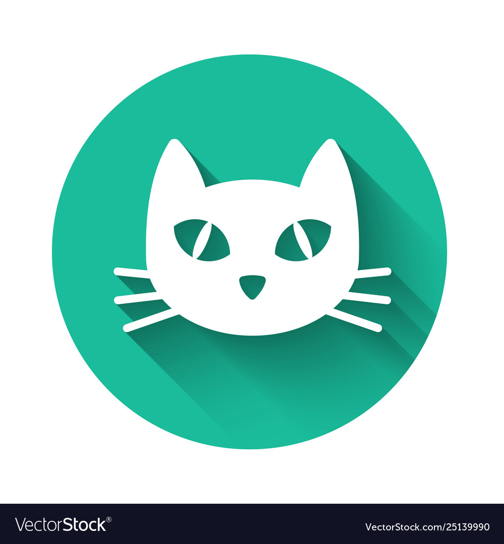 White cat icon isolated with long shadow green Vector Image