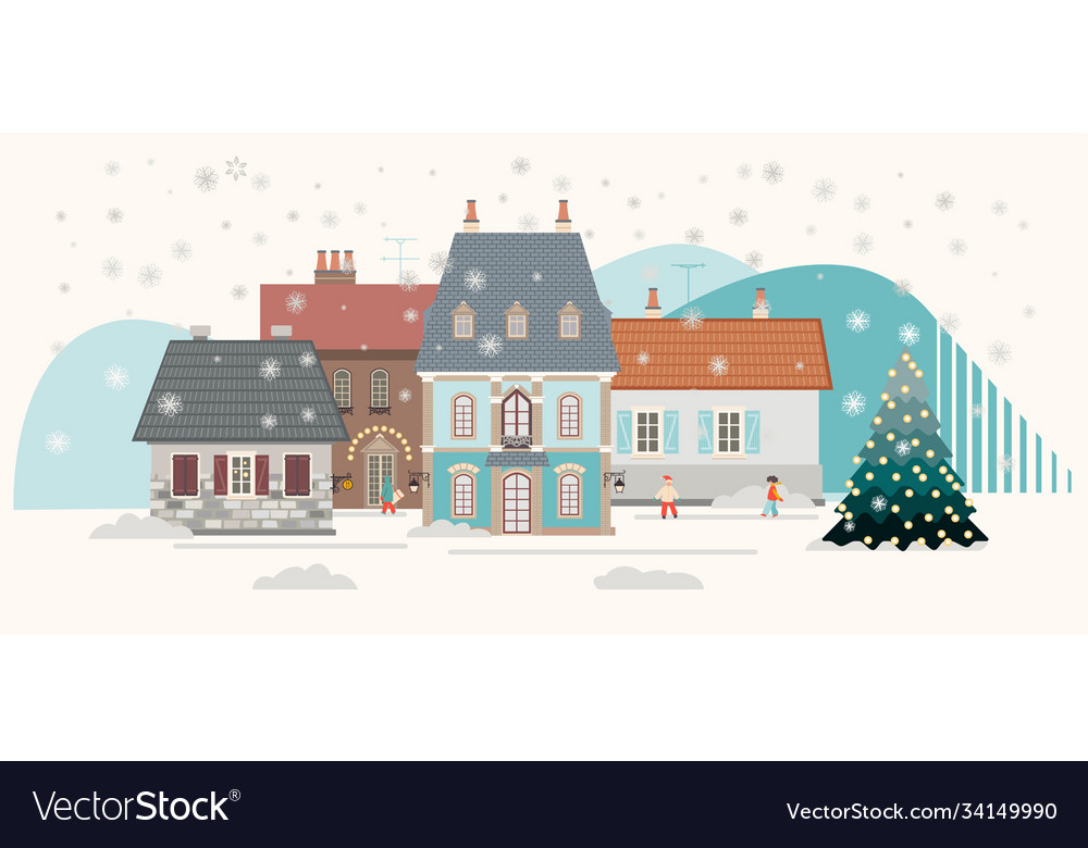 Winter town with a christmas tree