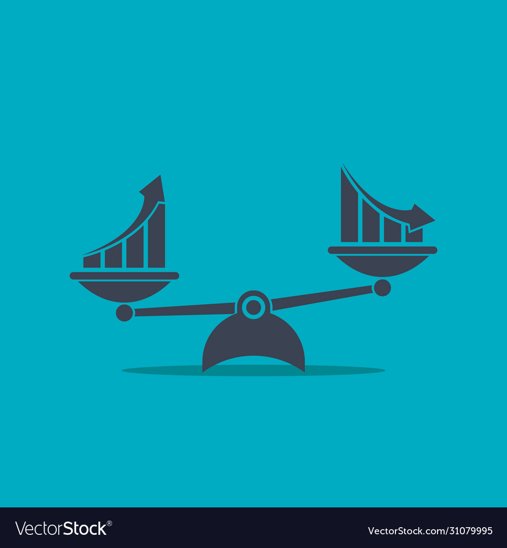 Arrow graph up and down on scale concept business vector image Arrow graph up and down on scale concept business