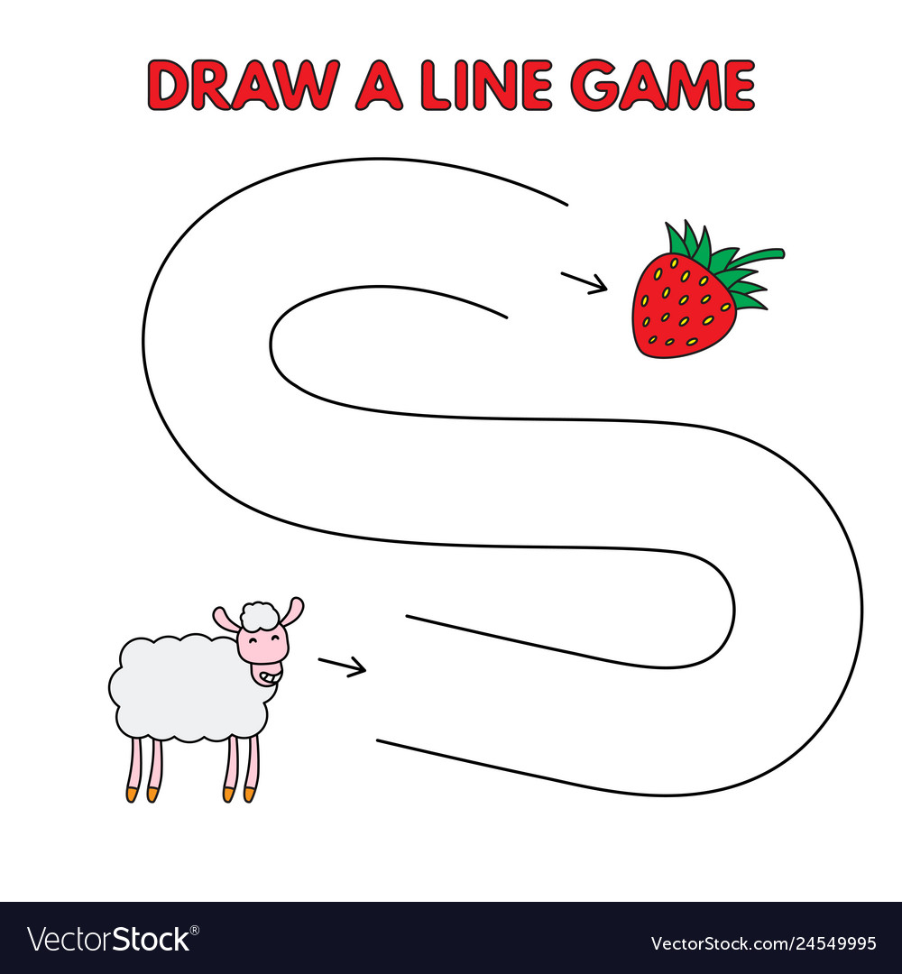 Cartoon sheep draw a line game for kids Royalty Free Vector