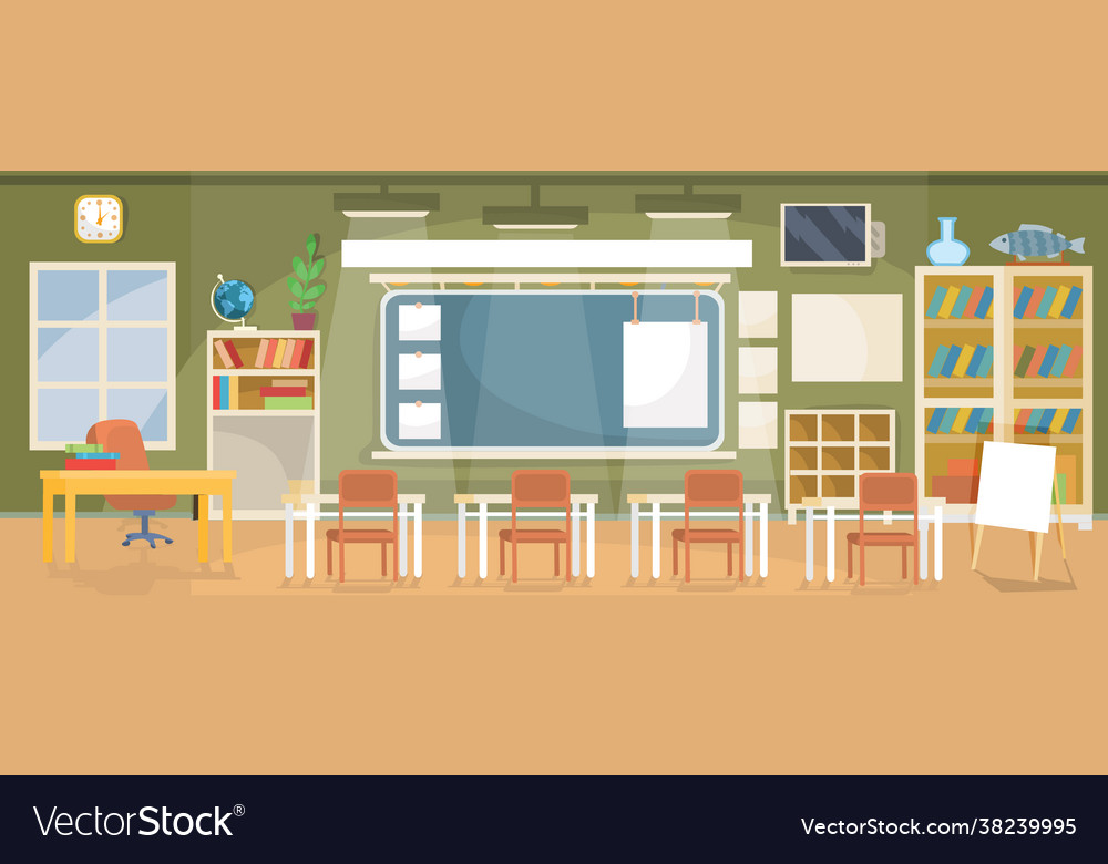 Flat an empty classroom in a school university vector image Flat an empty classroom in a school university