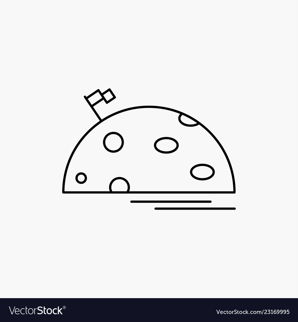 Planet space moon flag mars line icon isolated vector image Planet space moon flag mars line icon isolated