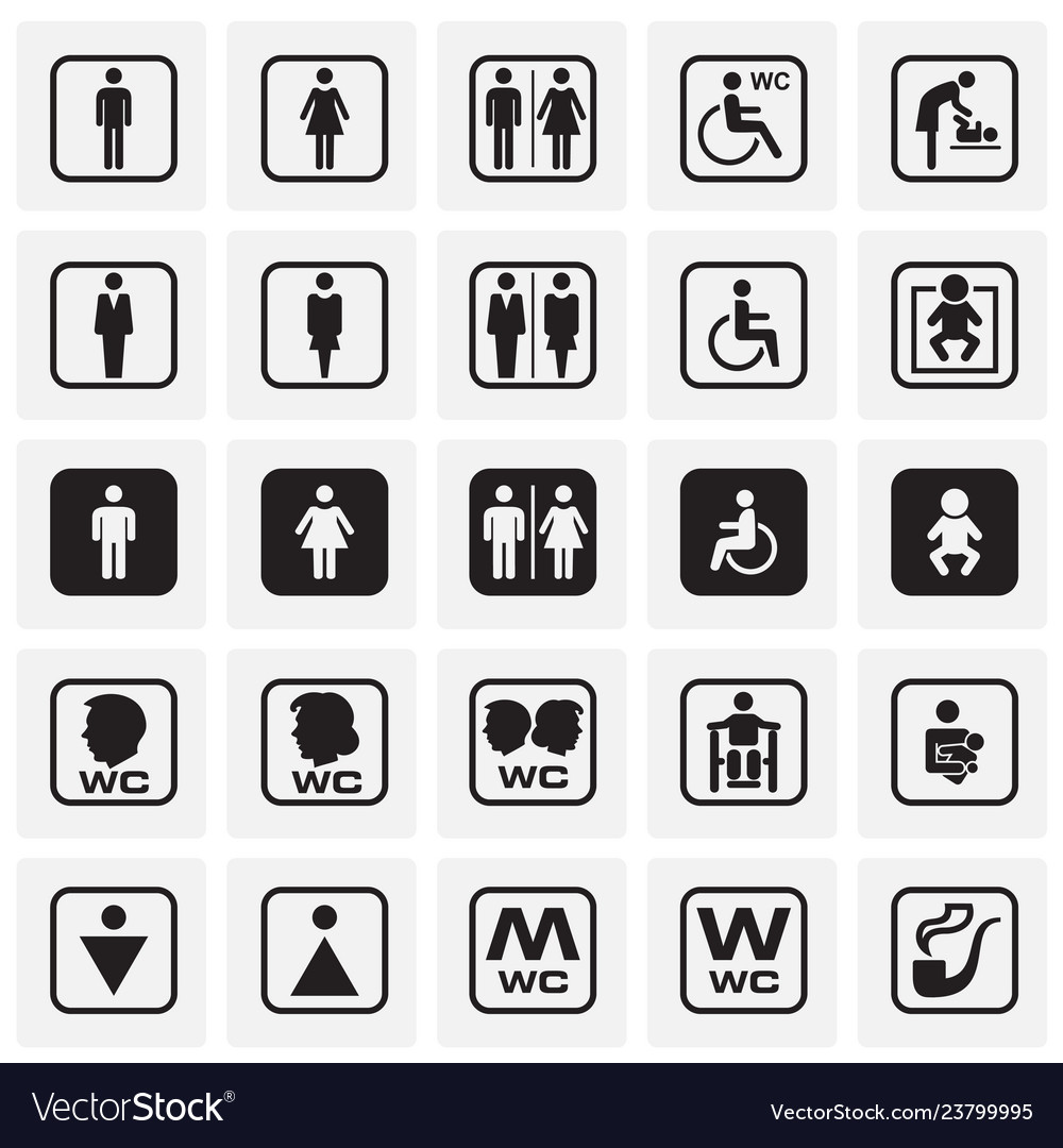 Restroom icons set on squares background vector image Restroom icons set on squares background