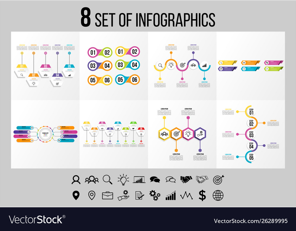 Set of infographics elements design template vector image Set of infographics elements design template