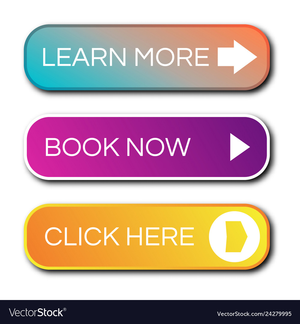 Set of three modern gradient buttons with shadows vector image Set of three modern gradient buttons with shadows