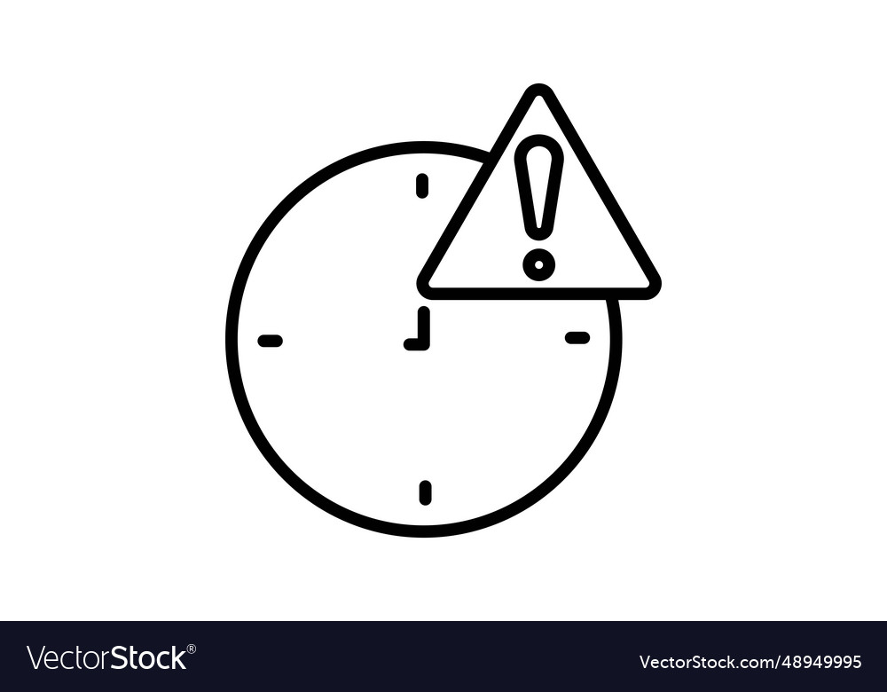 Warning icon clock with exclamation mark vector image Warning icon clock with exclamation mark