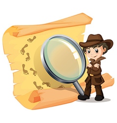 Detective looking for clues with magnifying glass Vector Image