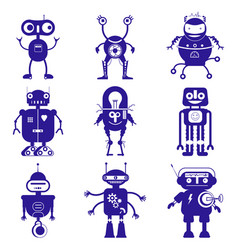 Set robots in flat cartoon style cute Royalty Free Vector