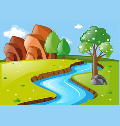 Nature scene with river and field Royalty Free Vector Image