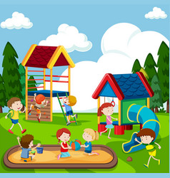 Children playing at tree house Royalty Free Vector Image