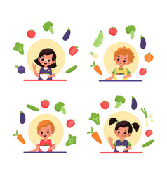 Children eat happy kids have lunch separate Vector Image