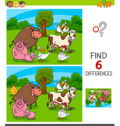 Find differences game with farm animals Royalty Free Vector