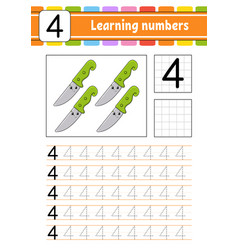 Number 4 trace and write handwriting practice Vector Image