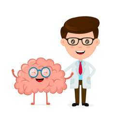 cute funny smiling doctor and healthy happy brain vector image