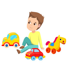 Little boy in a toy car Royalty Free Vector Image