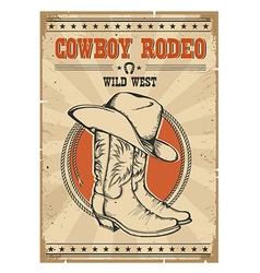 Rodeo poster with a cowboy sitting on rearing Vector Image