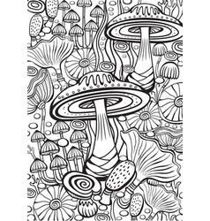 Set mushrooms coloring antistress book page Vector Image