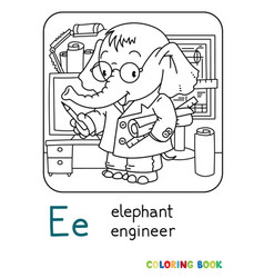 Elephant engineer abc coloring book alphabet e Vector Image