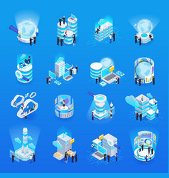Big data analytics isometric icon set Royalty Free Vector