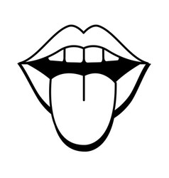 Pop art mouth with tongue outline style Royalty Free Vector