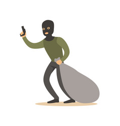 Robber in mask running with huge sack colorful Vector Image