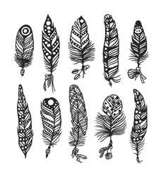 Boho feather hand drawn effect style Royalty Free Vector