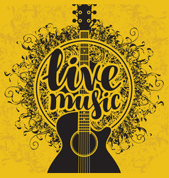 Guitar logo live music on yellow background Vector Image