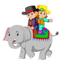 A little elephant play with a cute mouse on hat Vector Image