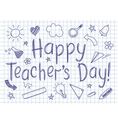 Happy teachers day poster with icons stationery Vector Image