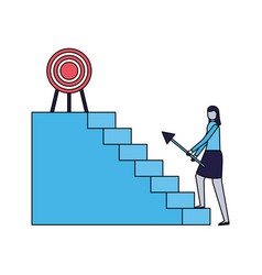 Business woman climb stairs with arrow target Vector Image