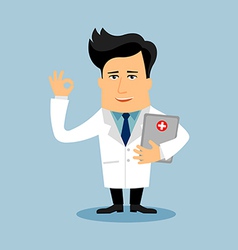 Cartoon male doctor holding a clipboard Royalty Free Vector