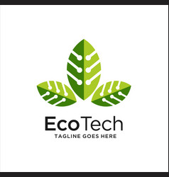 Green leaf technology logo design eco tech logo Vector Image